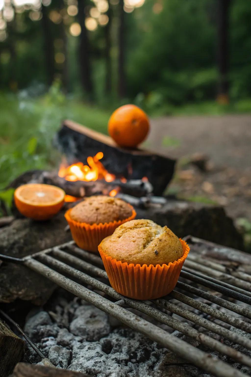 Campfire Craft: Savor the zest of freshly baked muffins in orange peels!