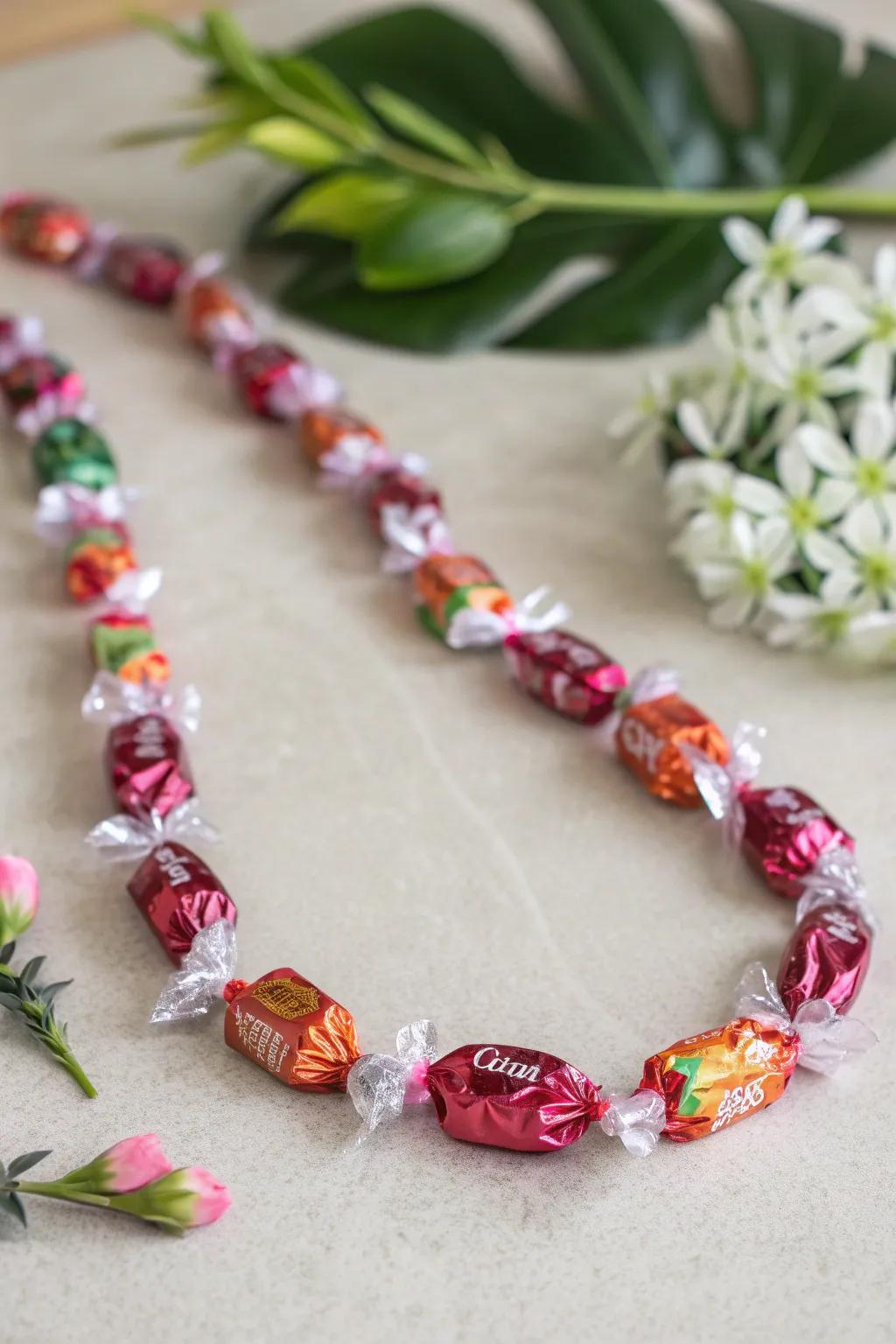 Add a touch of magic to your candy lei with sparkling details that captivate the light.