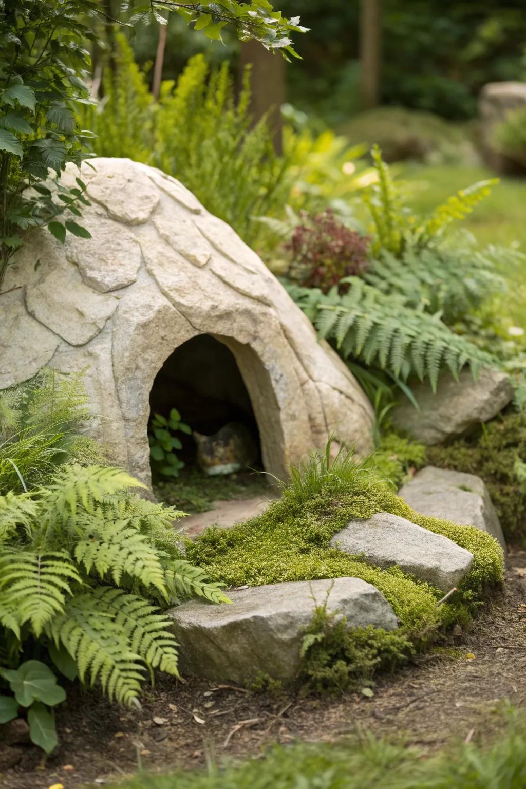 Transform your garden with a charming faux rock cave—nature-inspired elegance for your feline friend.