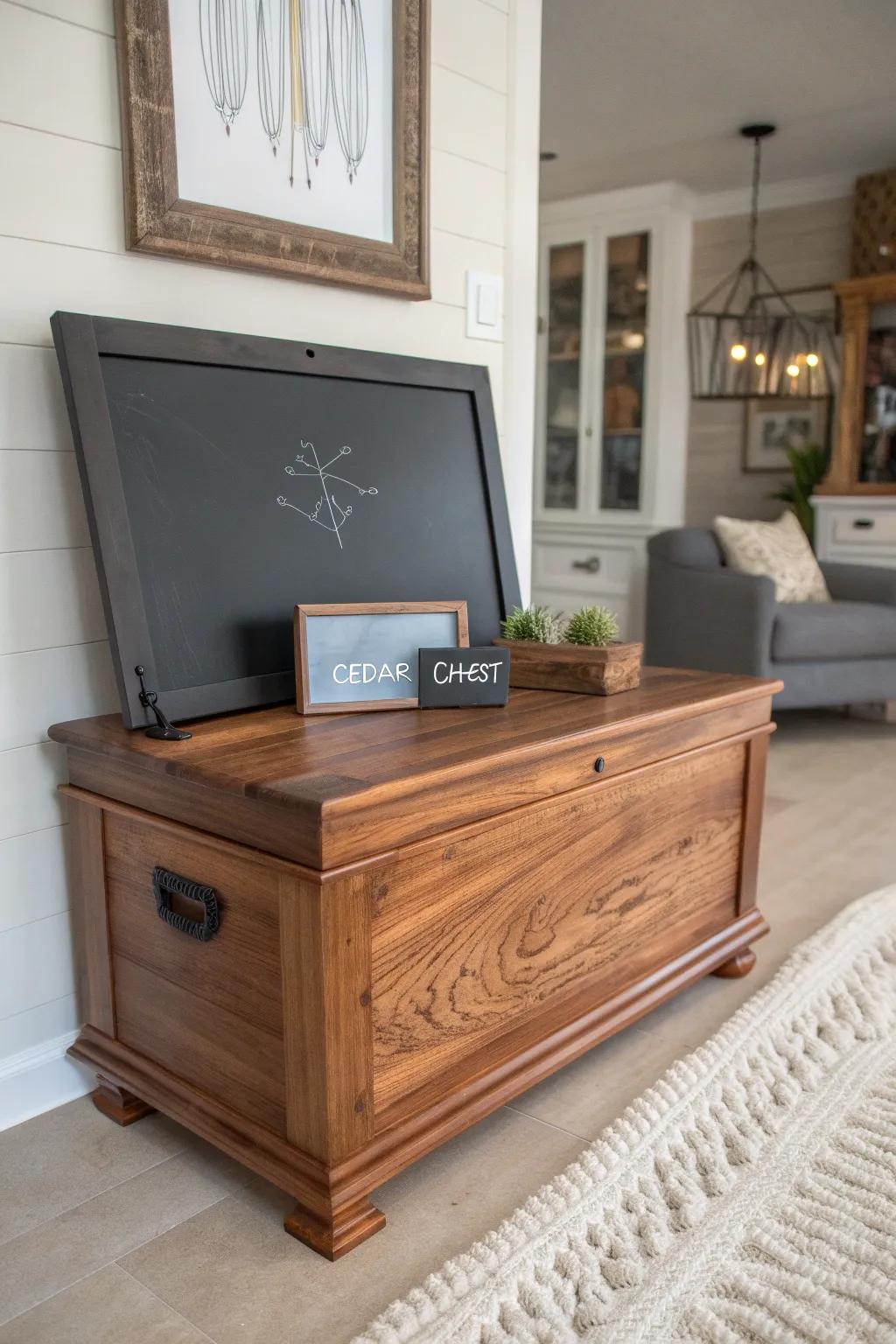 Transform your cedar chest into a creative masterpiece with a chalkboard top!