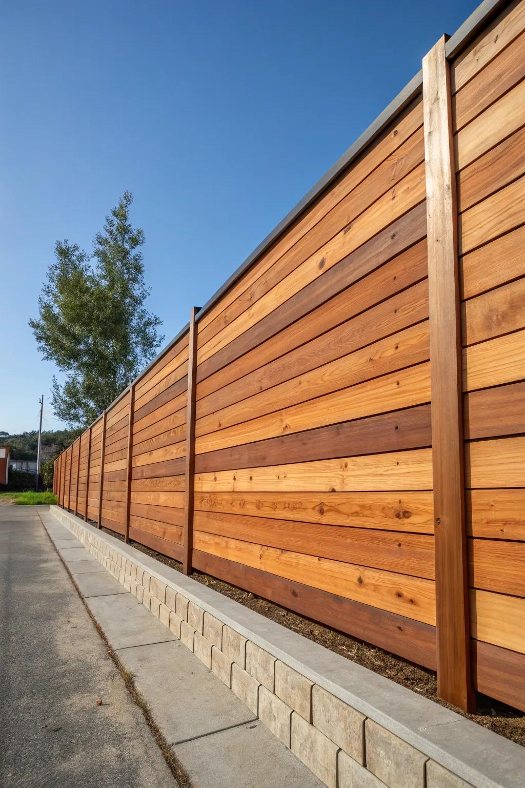 Embrace modern elegance with a sleek horizontal cedar board fence.