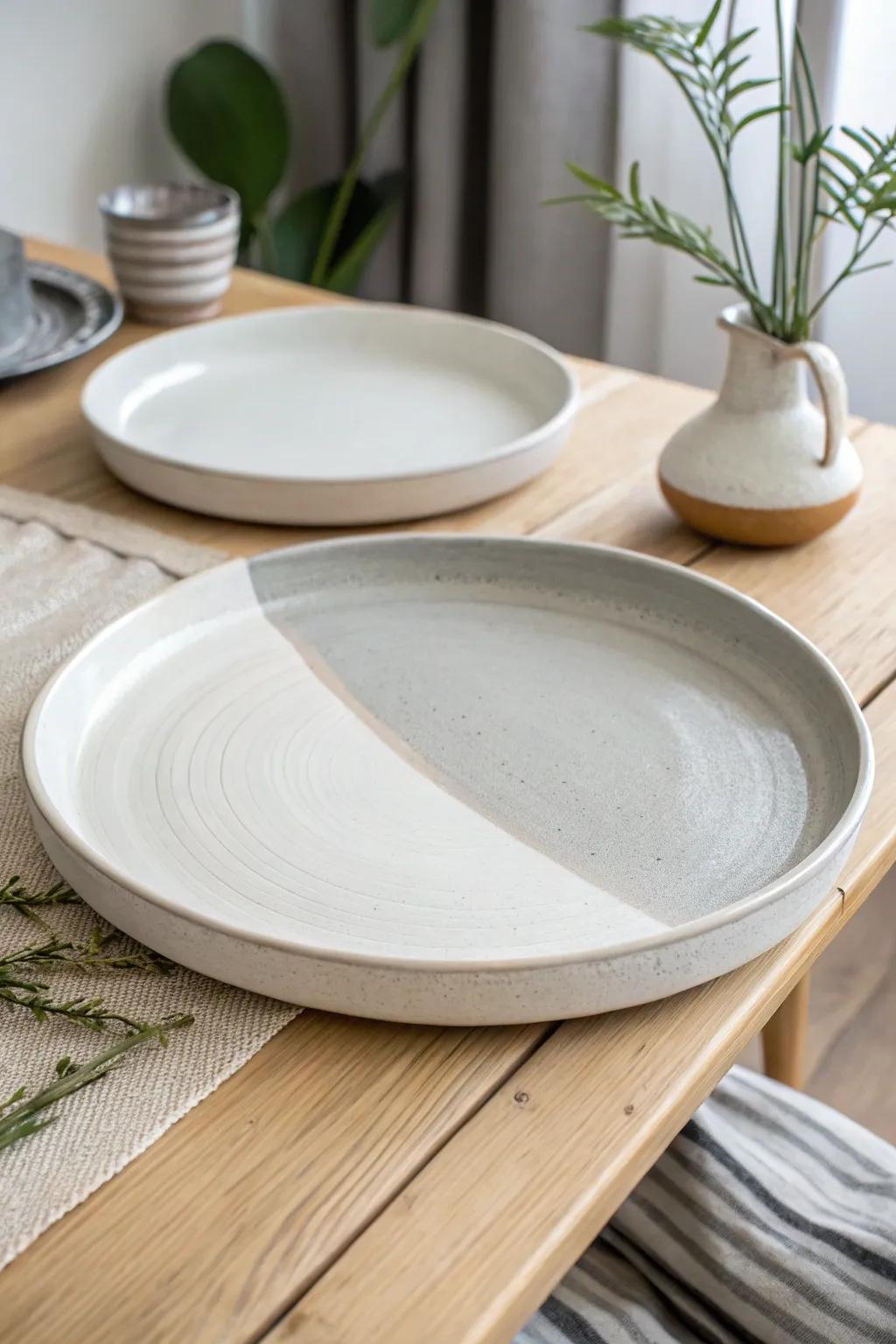 Embrace the elegance of minimalism with this chic monochrome ceramic platter.