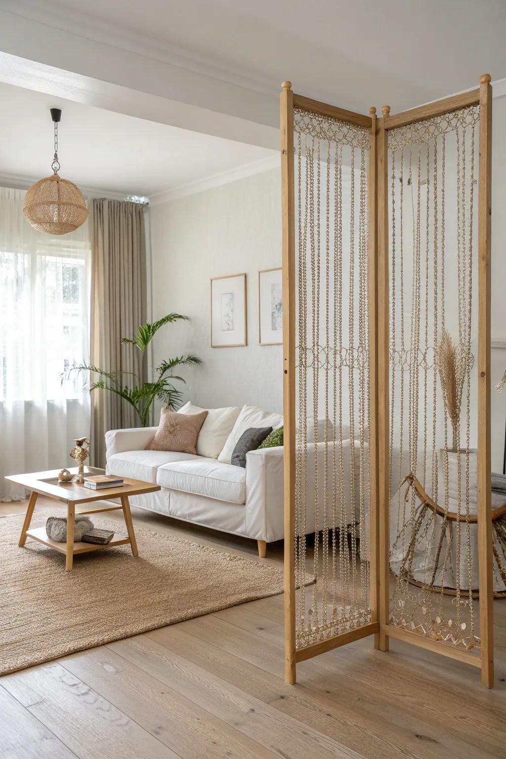 Elevate your space with a chain room divider that blends modern aesthetics with natural elegance.
