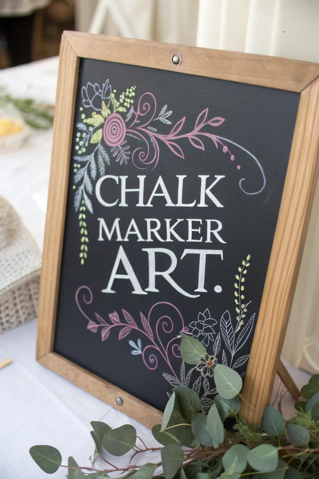 Elevate your party decor with charming chalk marker signs that blend artistry with minimalism.