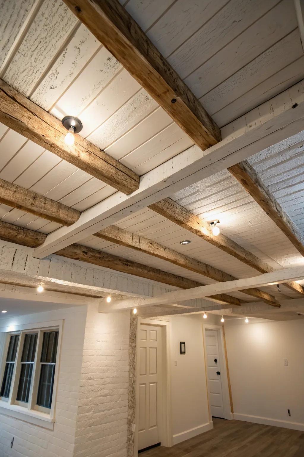 Transform your basement with the timeless elegance of white paint, highlighting the beauty of craftsmanship.