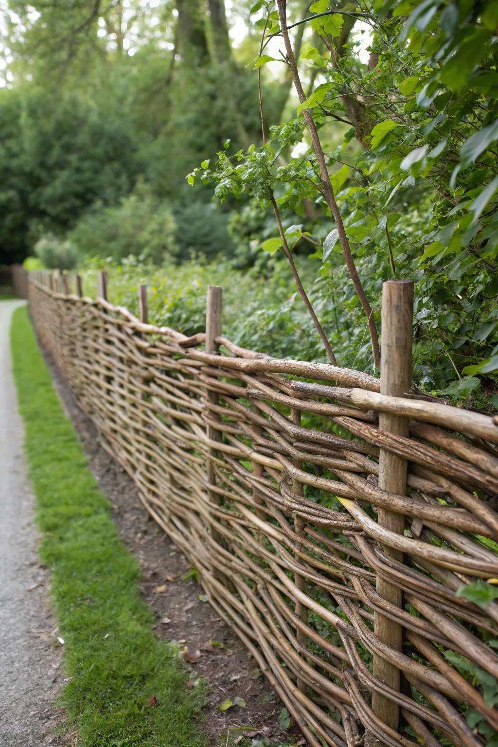Elevate your garden with the natural charm of a woven willow fence. 🌿✨ #GardenEdging #WillowCraft