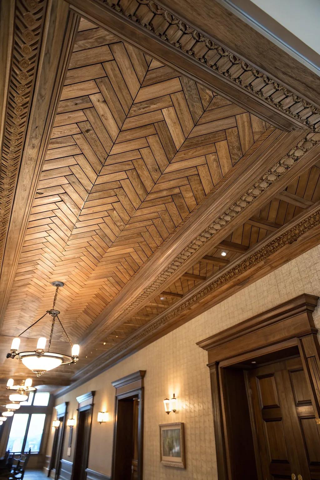 Elevate your space with the elegance of a herringbone ceiling on a budget.