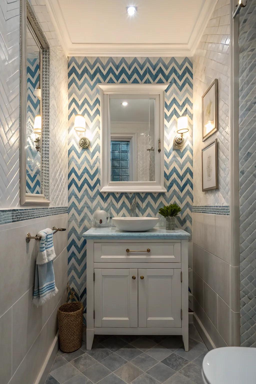 Chevron mosaic tiles offer intricate beauty in compact spaces, making a big impact with small details.