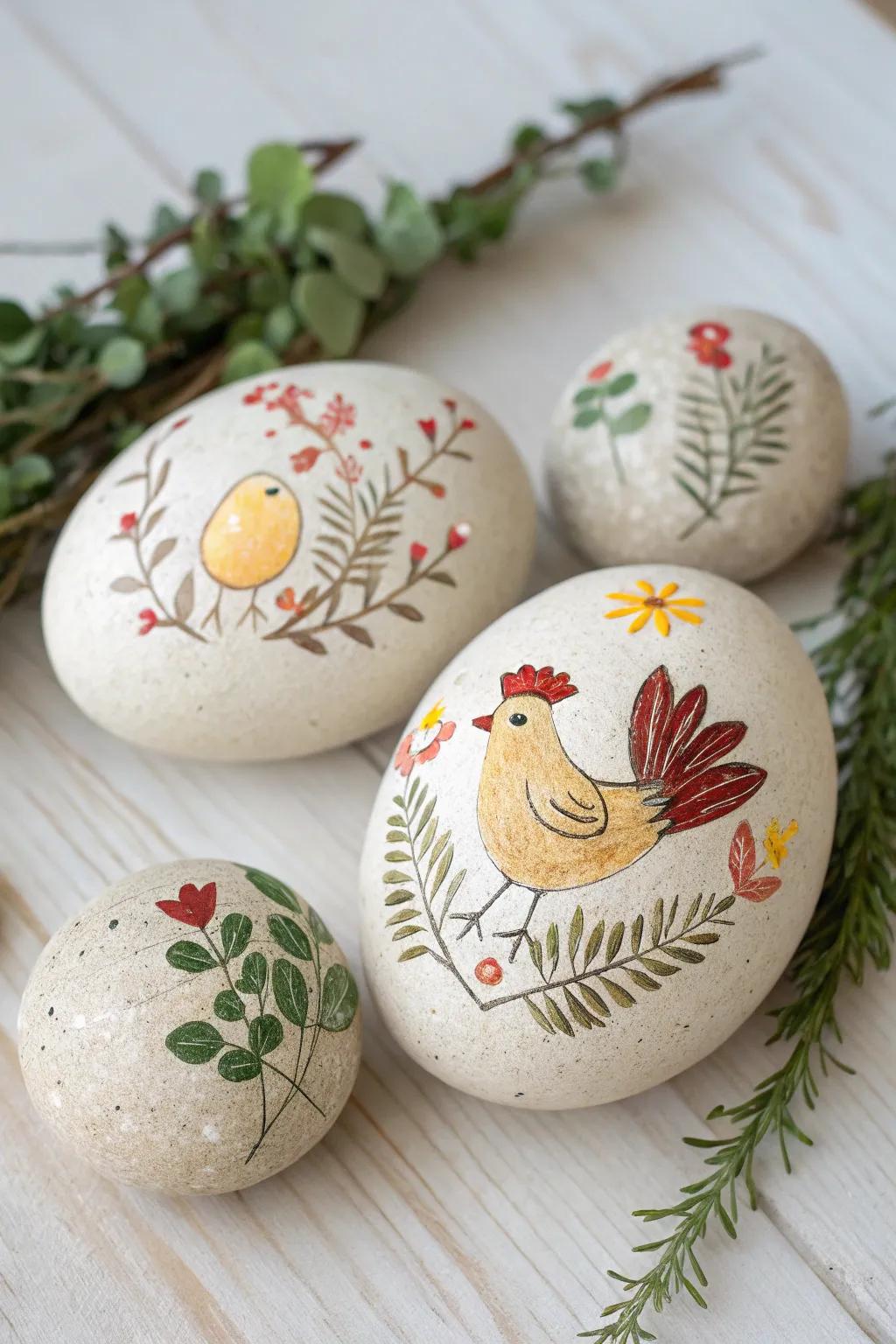 Celebrate nature’s artistry with these beautifully painted chicken life cycle rocks – perfect for your garden decor!