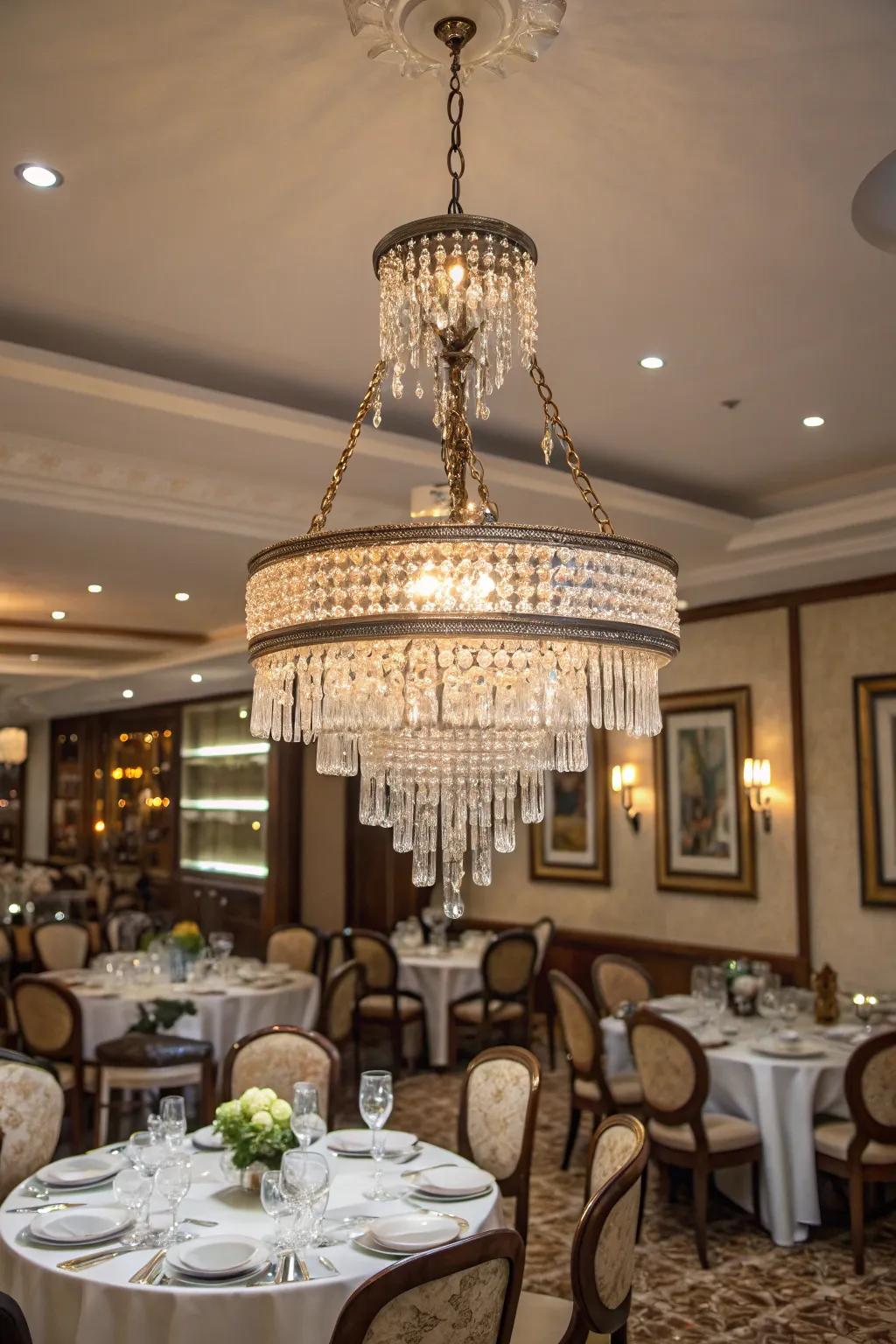 Crystal prisms add a touch of vintage glamour to chandeliers.