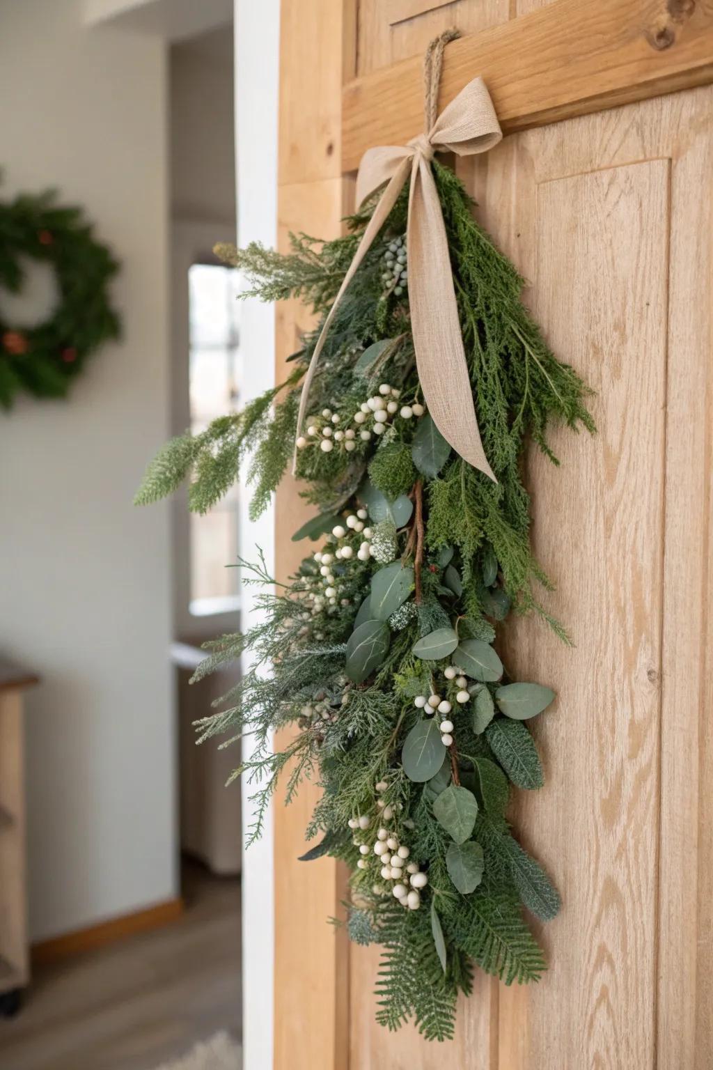Welcome the season with a touch of nature—elegant foliage door décor that blends simplicity with festive charm.