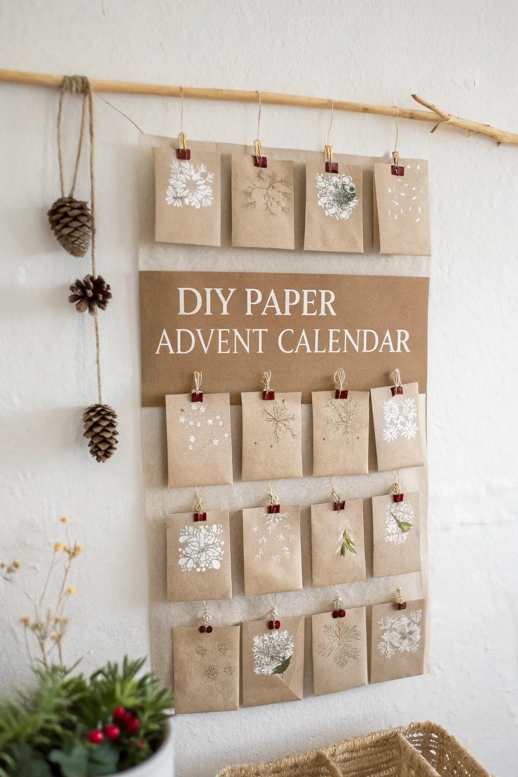 Countdown to Christmas with this minimalist DIY paper advent calendar, where simplicity meets natural beauty.
