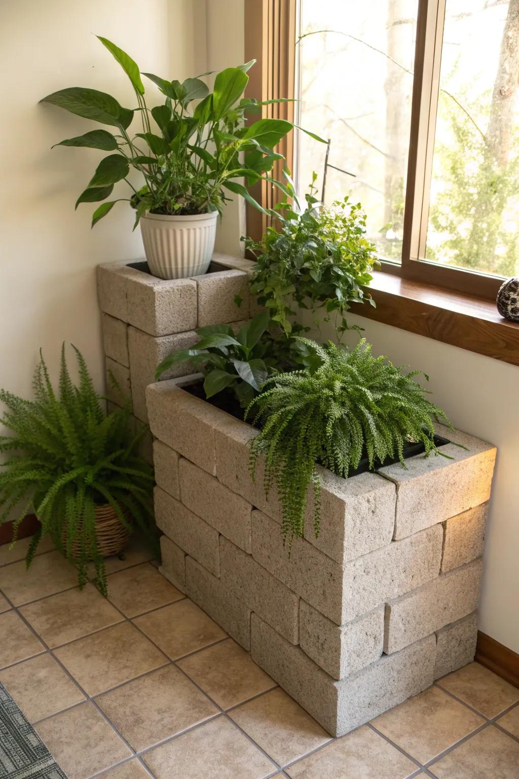 Craft your perfect green escape with a stylish cinder block corner planter.