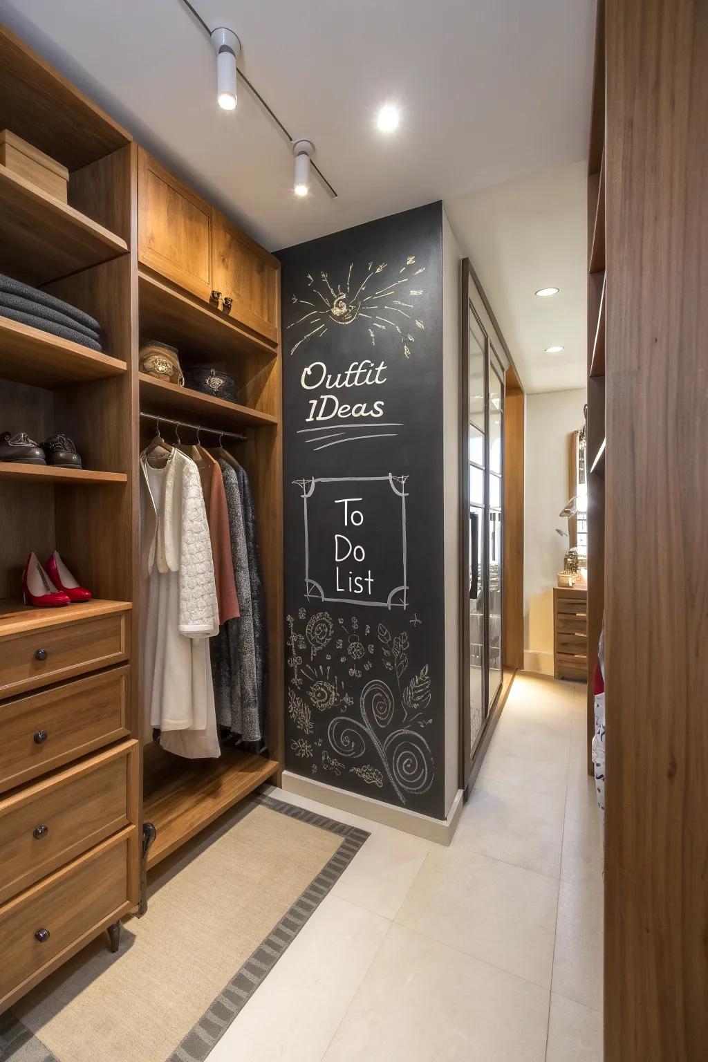 Elevate your closet with a creative chalkboard wall – where style meets organization.