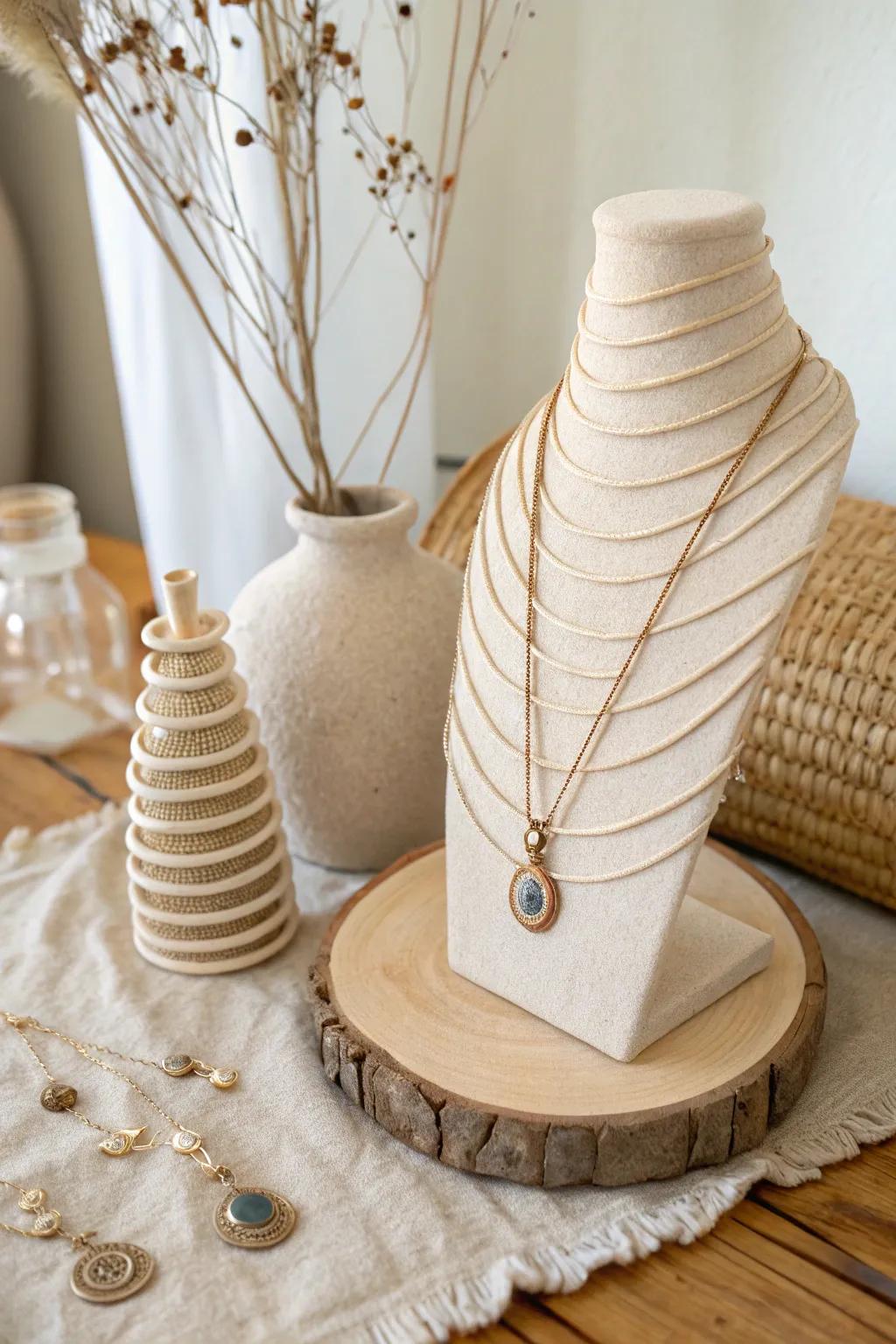 Elevate your accessory organization with a handcrafted coil pottery necklace display. Simple, stylish, and naturally beautiful.