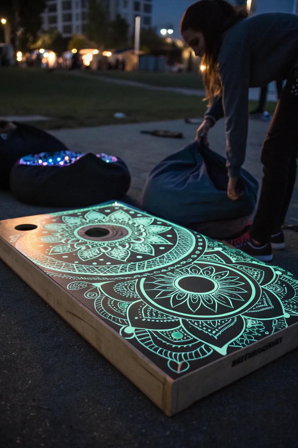 Transform your game nights with this stunning glow-in-the-dark bean bag board design.