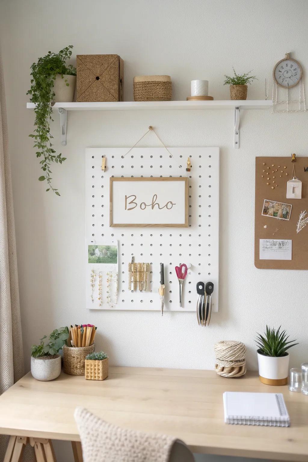 Elevate your craft space with a stylish corkboard addition—where inspiration meets organization in minimalist elegance.