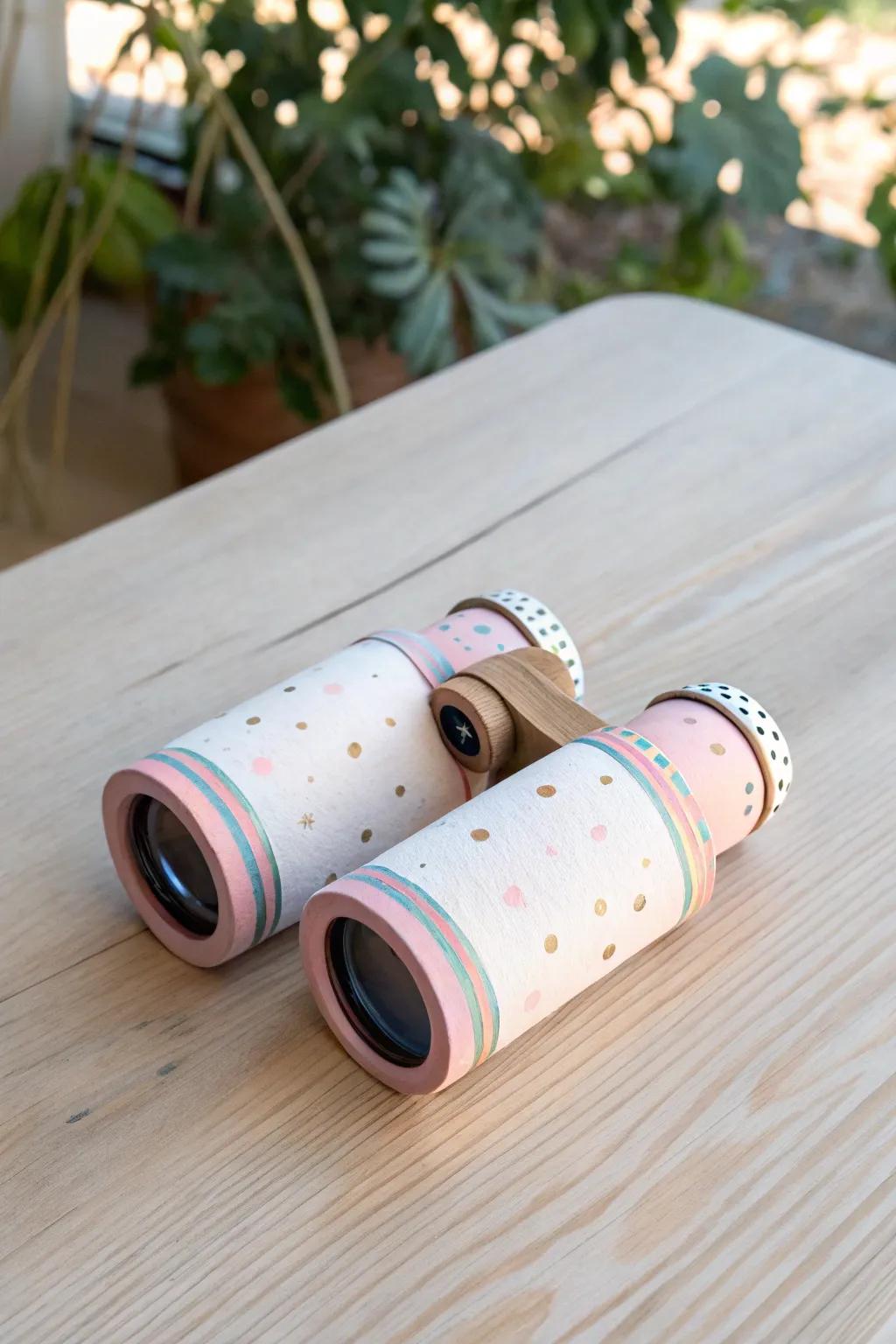 Embark on a whimsical adventure with these charming DIY binoculars! 🌿✨ #CraftsForKids #ScandiBoho