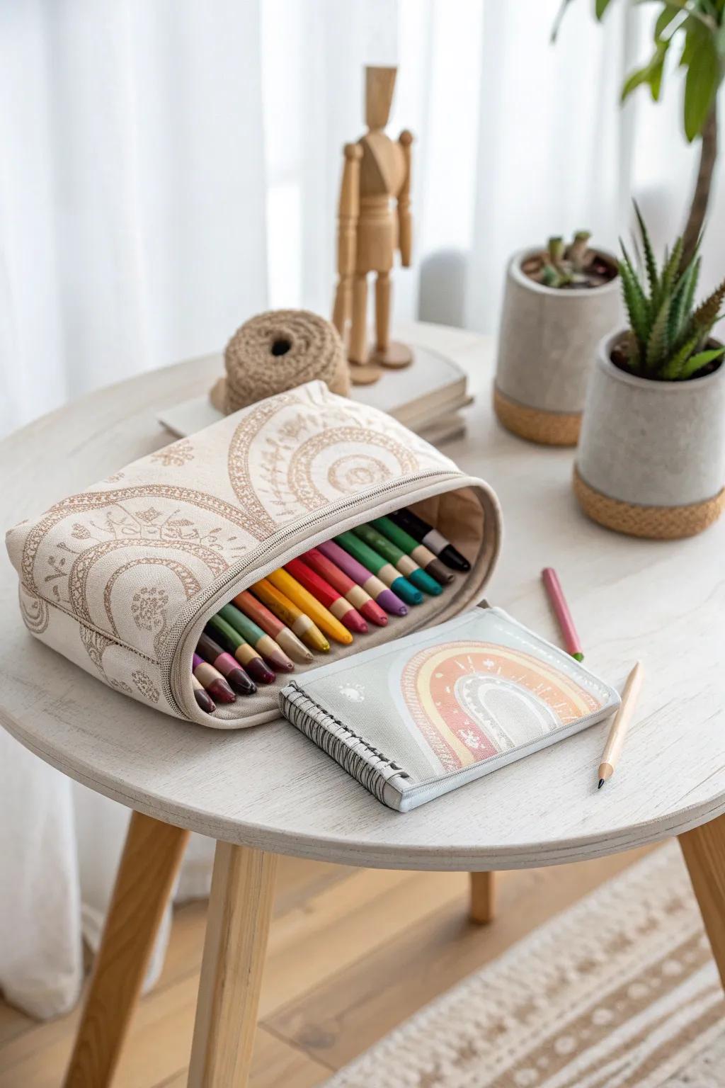 Transform an old makeup bag into a chic crayon holder for creative adventures on-the-go!