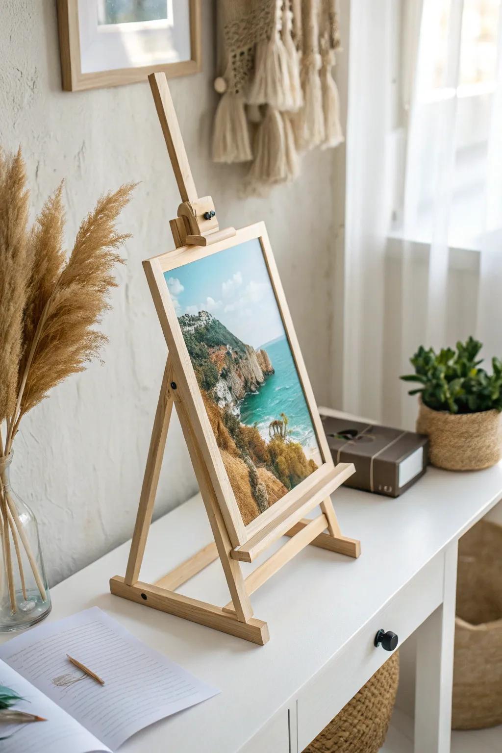 Elevate your memories with a touch of minimalist elegance: display your latest adventures on a chic photo easel.