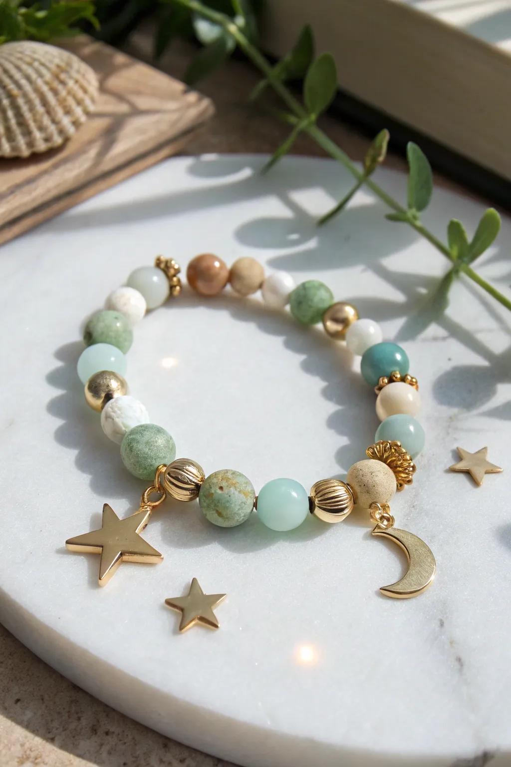 Embrace the cosmos with this celestial bead bracelet, a perfect blend of minimalist elegance and bohemian charm.