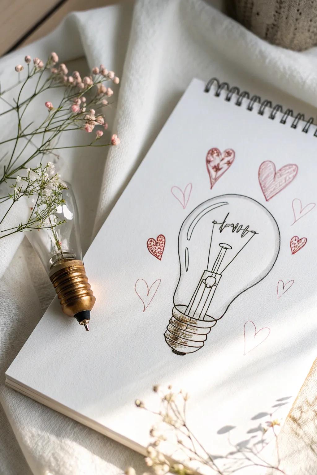 Illuminate your creativity with dainty light bulb doodles, where bright ideas and charming hearts come to life.