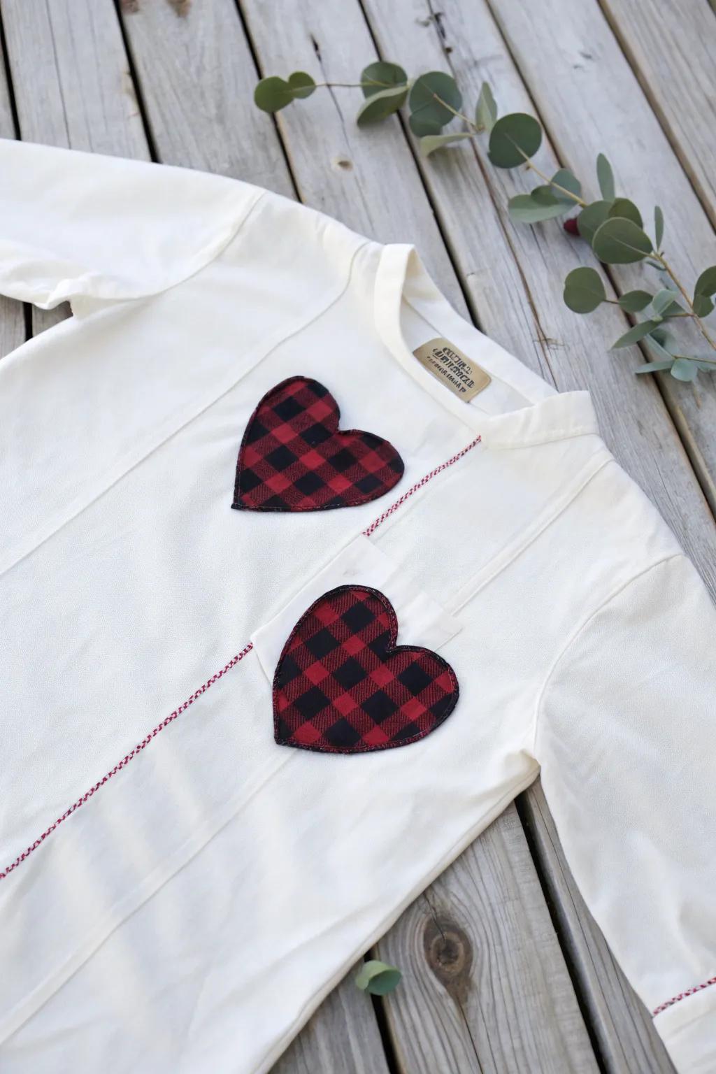 Add a touch of rustic charm to your wardrobe with plaid heart accents for a cozy Valentine’s look.