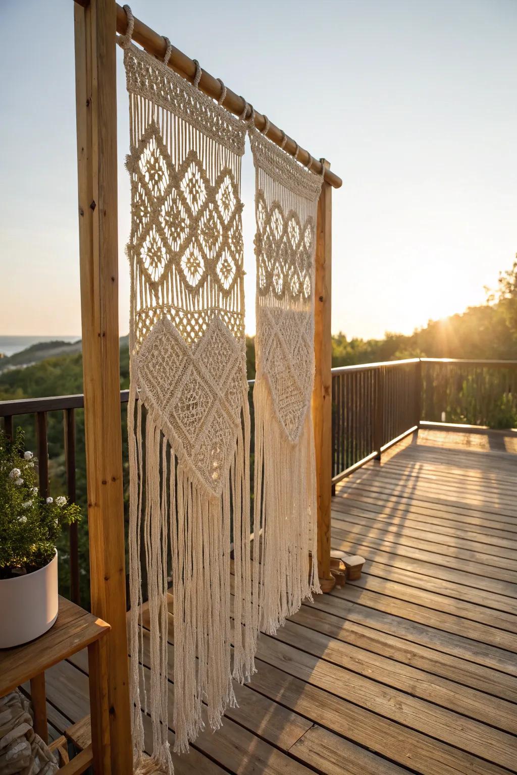 Elevate your outdoor space with handcrafted elegance: Discover the charm of macrame hanging screens.
