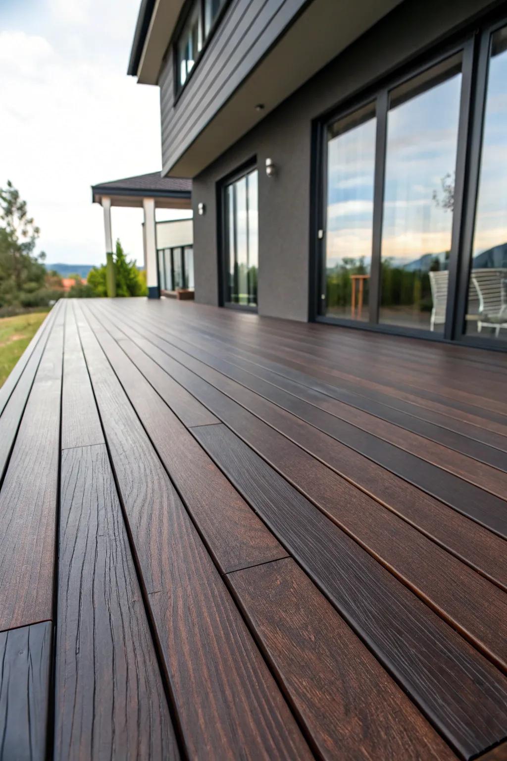 Elevate your outdoor space with monochromatic deck stains that seamlessly blend with your home's modern aesthetic.