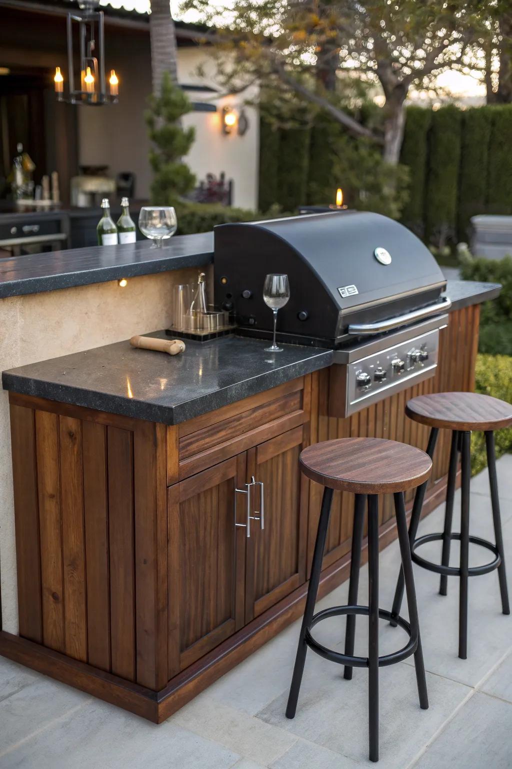 Transform your grill station into a social hub with a stunning bar counter—where craftsmanship meets outdoor elegance.
