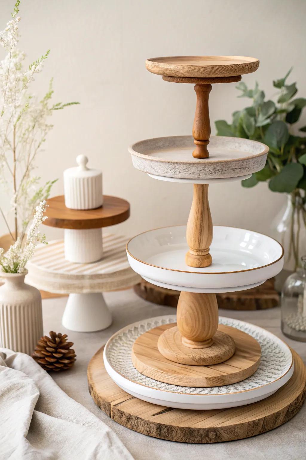 Elevate your dessert display with a chic, modular cake stand that blends minimalist elegance with Boho charm.