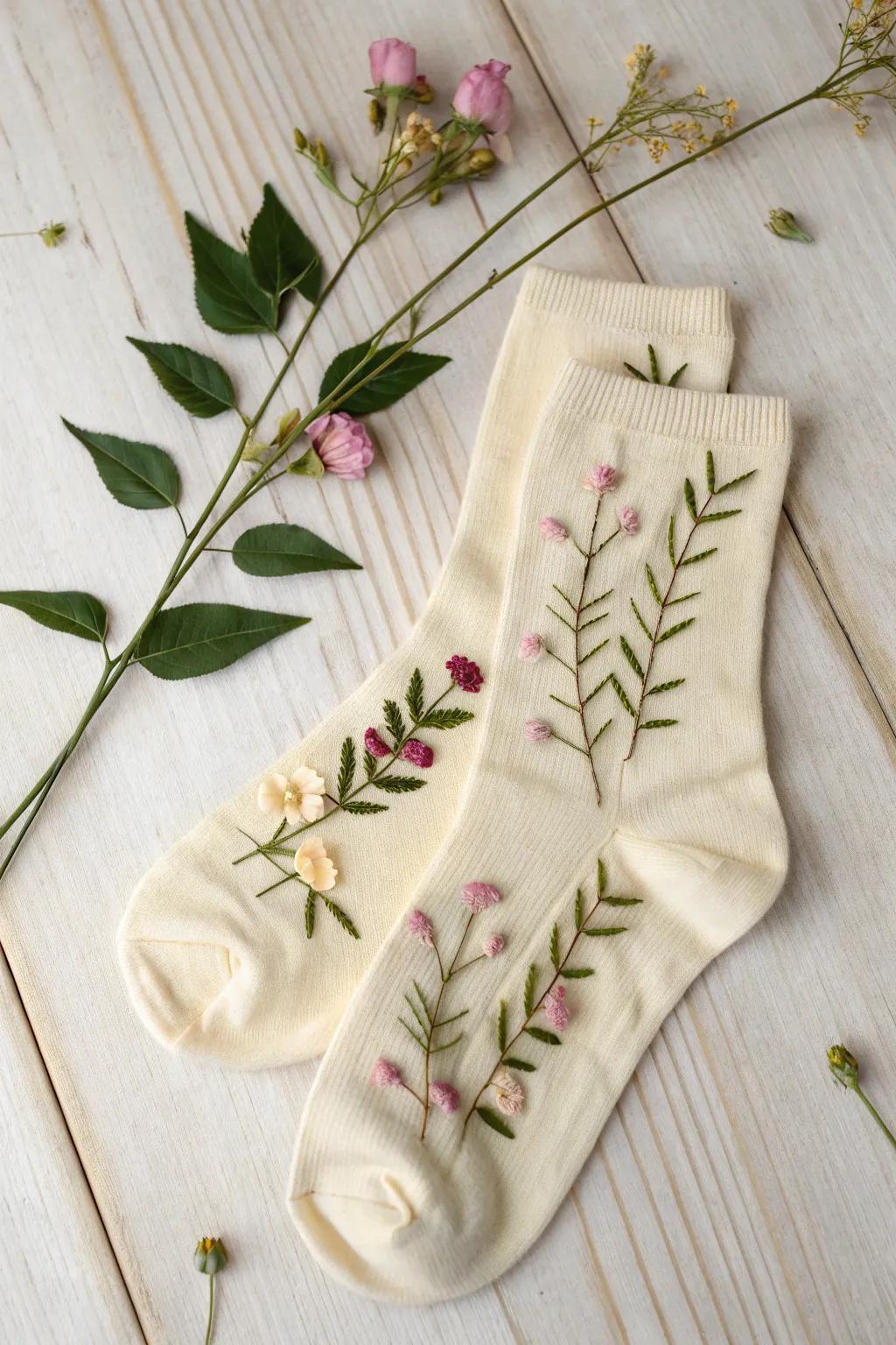 Step into nature with these charming DIY floral socks!