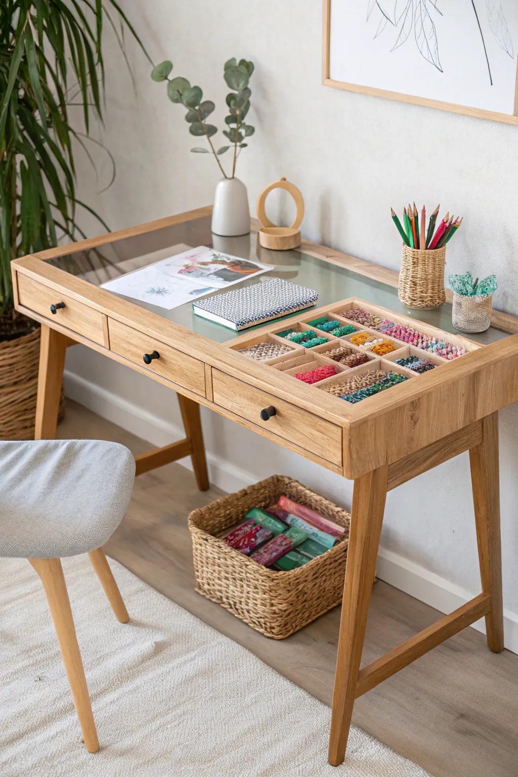 Elevate your workspace with a chic glass top desk that combines style and storage.