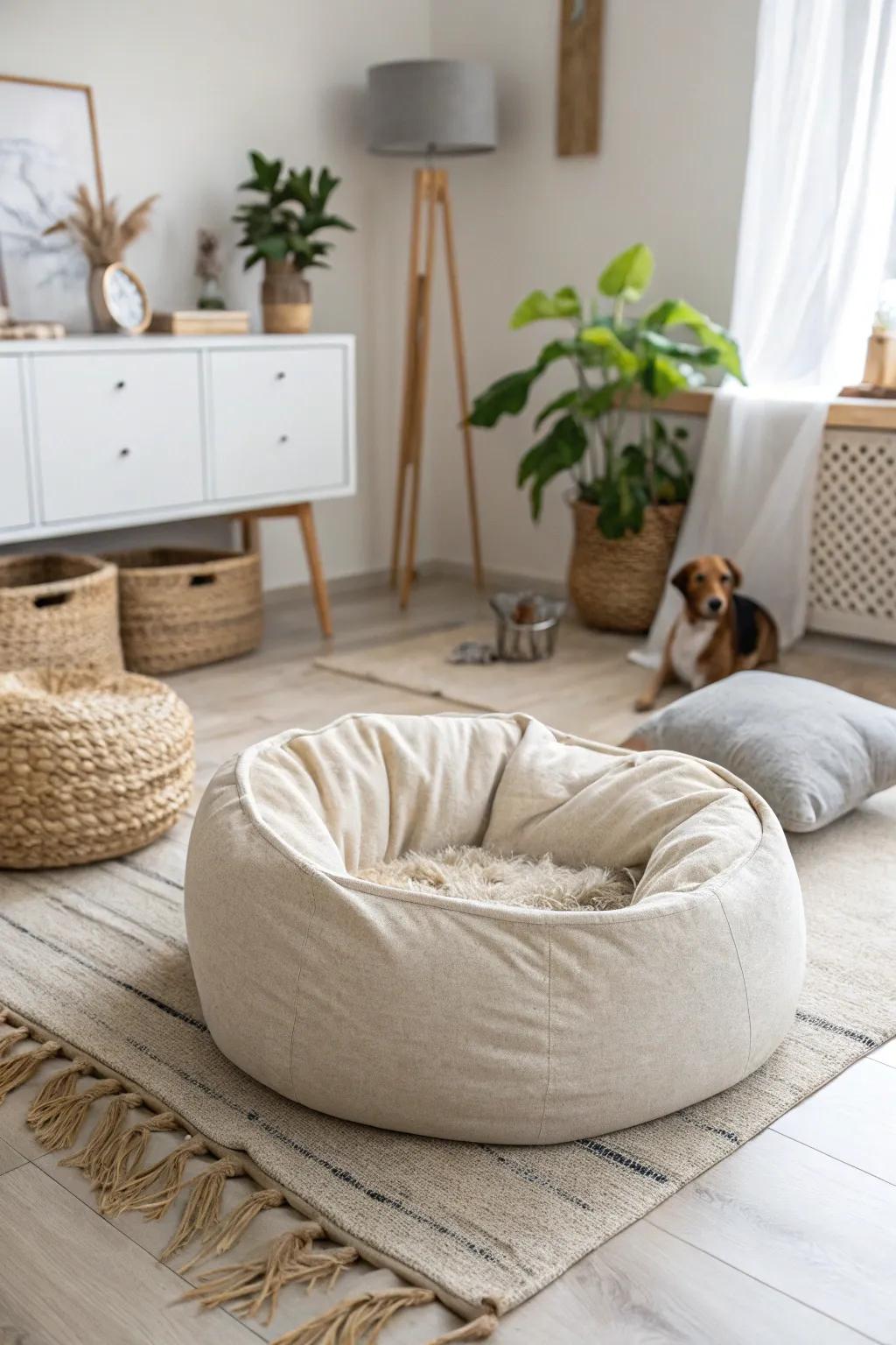 Cozy and Chic: A Scandinavian-inspired bean bag bed for your furry friend, blending comfort with minimalist elegance.