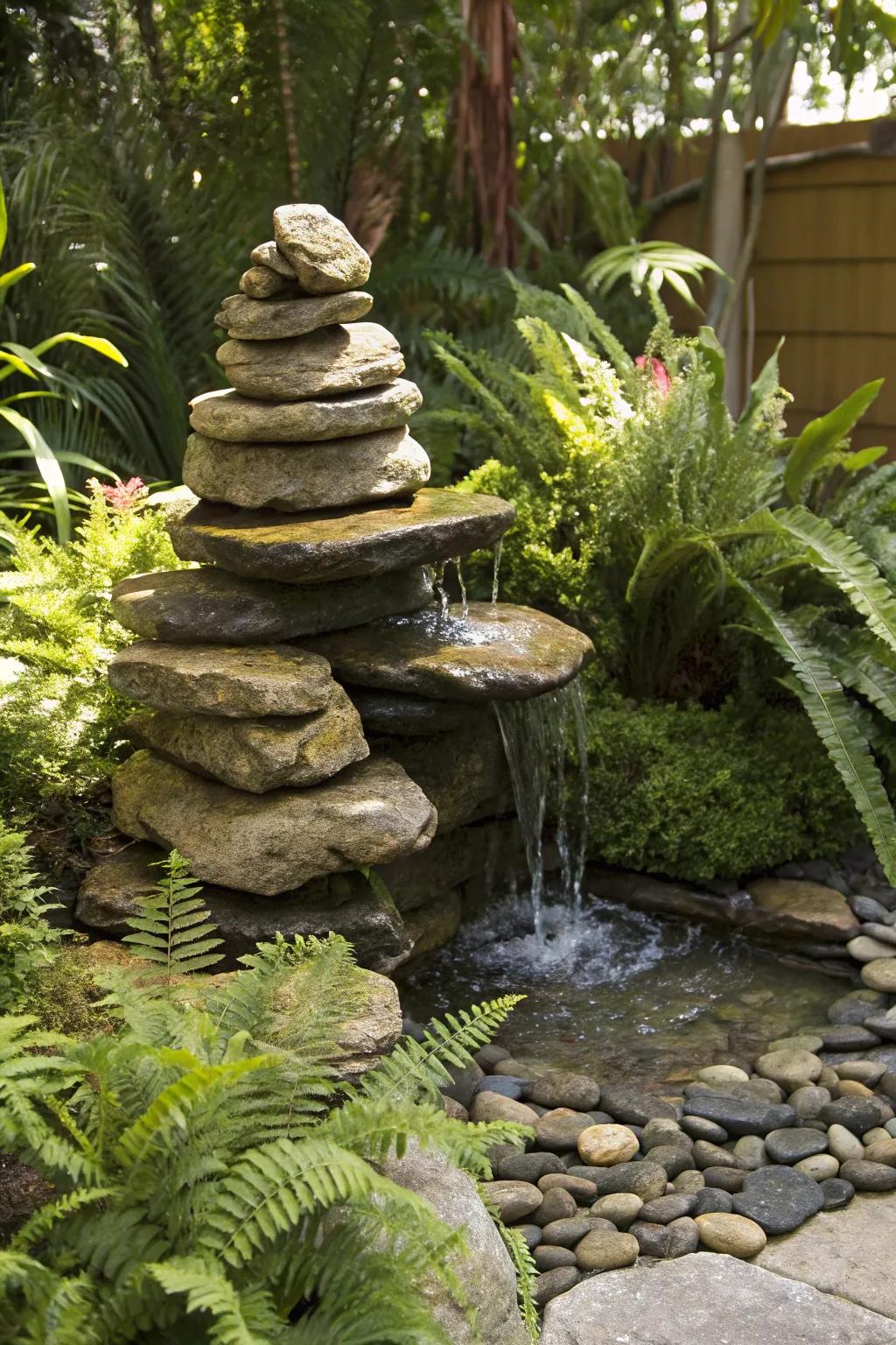 Transform your garden into a serene oasis with this handcrafted rock fountain, where nature meets artistry.