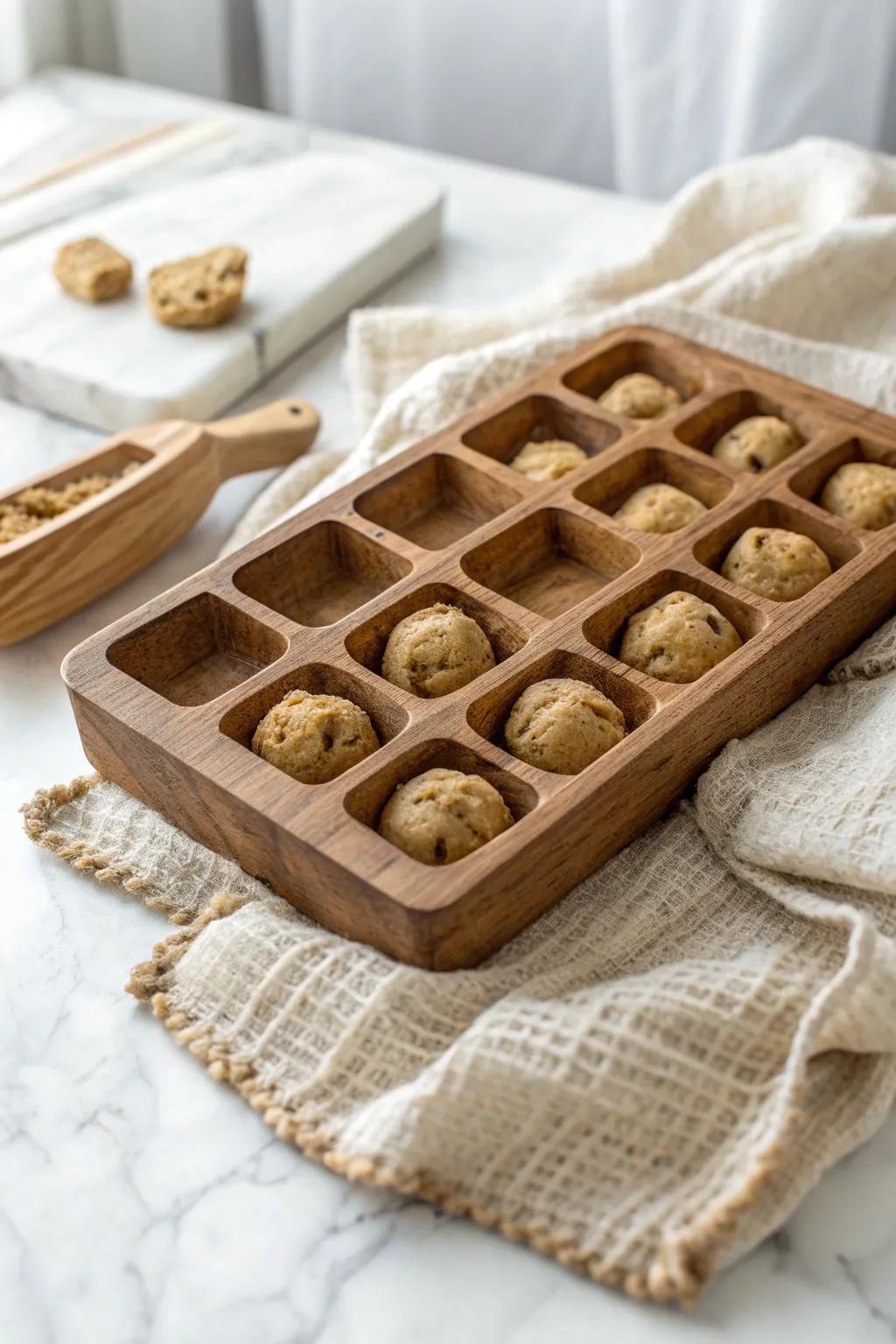 Effortless elegance: Ready-to-bake cookie dough portions for those sweet cravings. 🍪✨