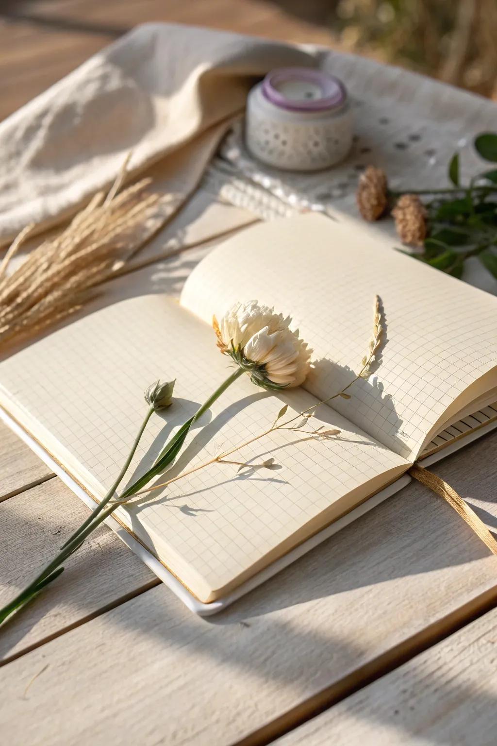 Capture timeless beauty with nature's touch in your journal.