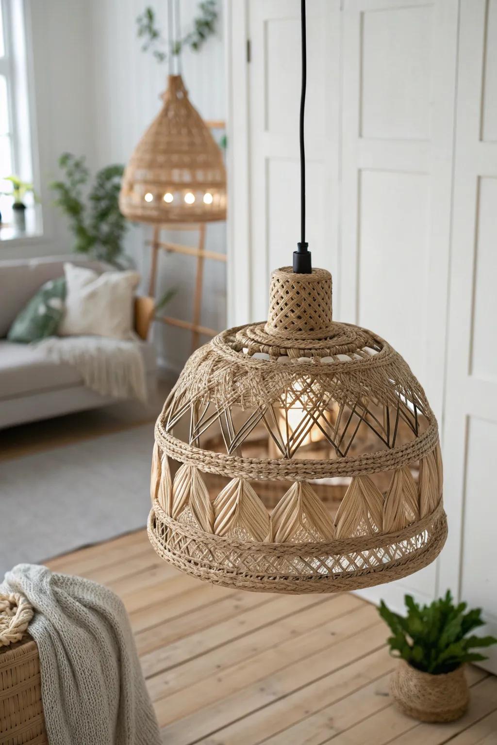 Transform your space with a touch of rustic elegance—this woven basket lampshade is simplicity and beauty intertwined.