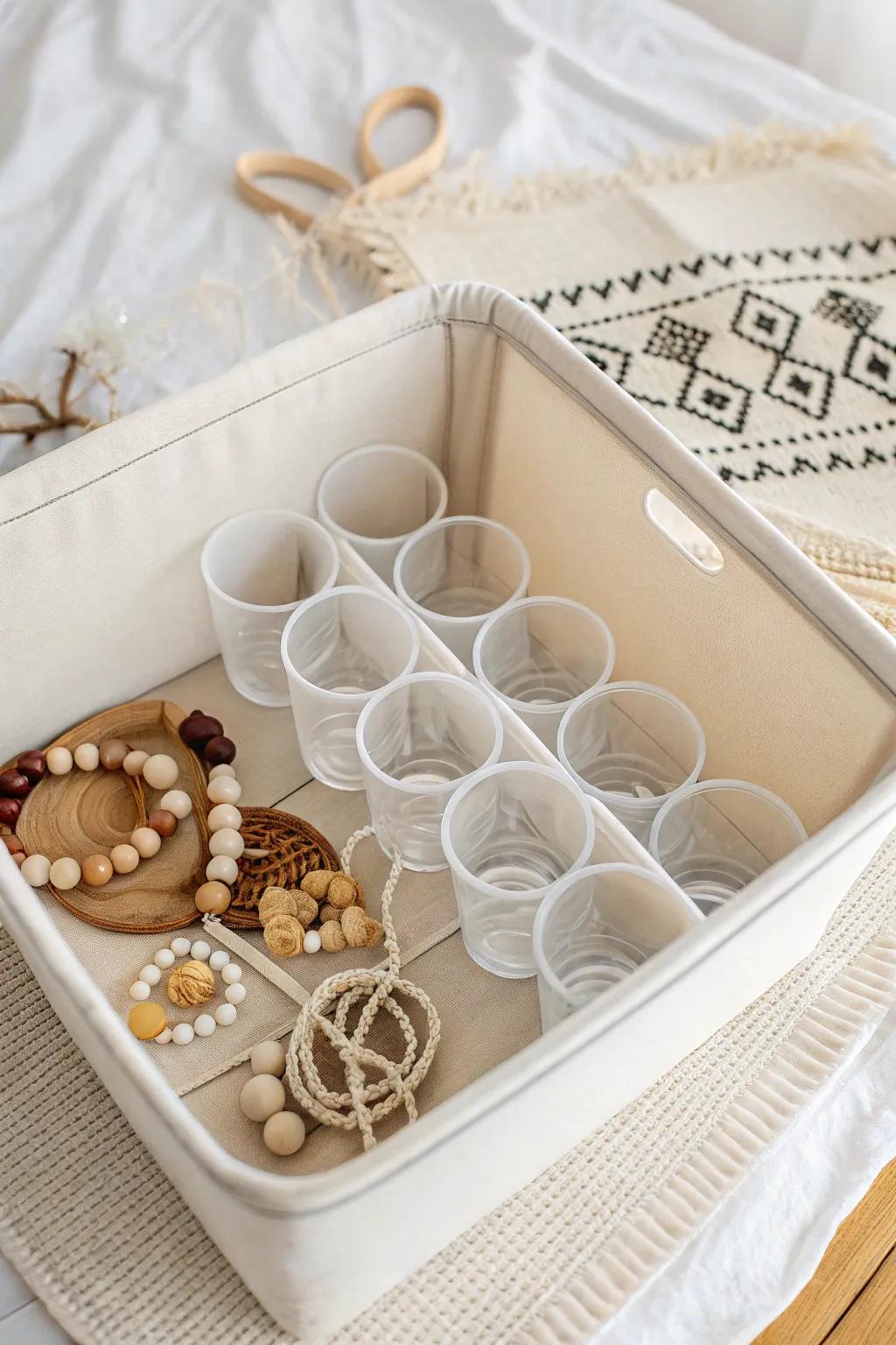 Transform your ornament storage with simple elegance using plastic cup dividers. A perfect blend of Scandinavian minimalism and Boho charm.