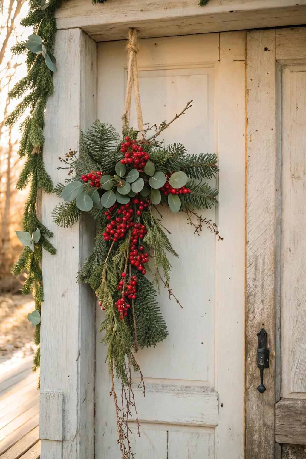 Welcome the season with a touch of nature: a minimalist DIY door swag that captures the essence of festive simplicity.