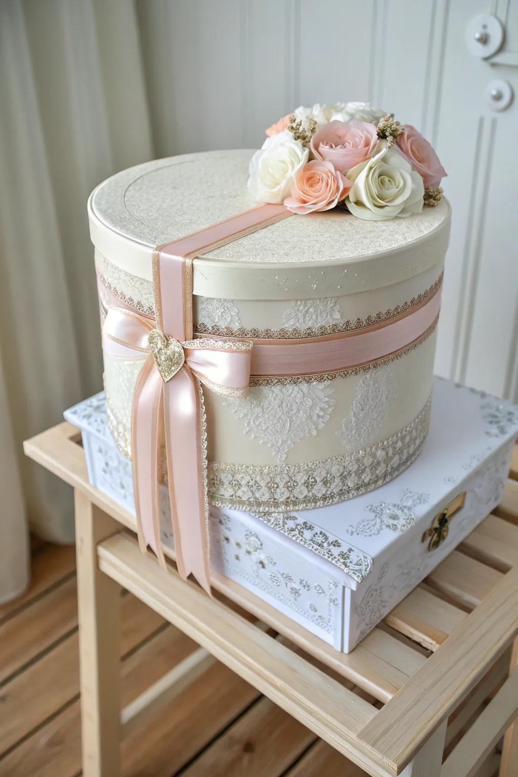 Hatbox Elegance: A sophisticated centerpiece for your wedding cards, blending vintage charm with minimalist beauty.