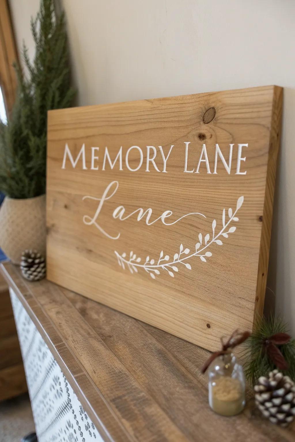 Capture moments with style: A 'Memory Lane' sign that beautifully blends nostalgia with minimalist elegance.