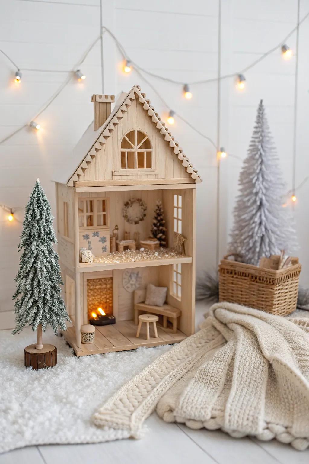 Transform your dollhouse into a cozy winter retreat with minimalist charm and Boho accents.