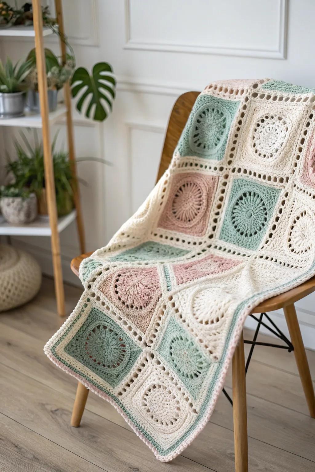 Discover the art of crochet with our charming patchwork blanket, where every stitch tells a story.