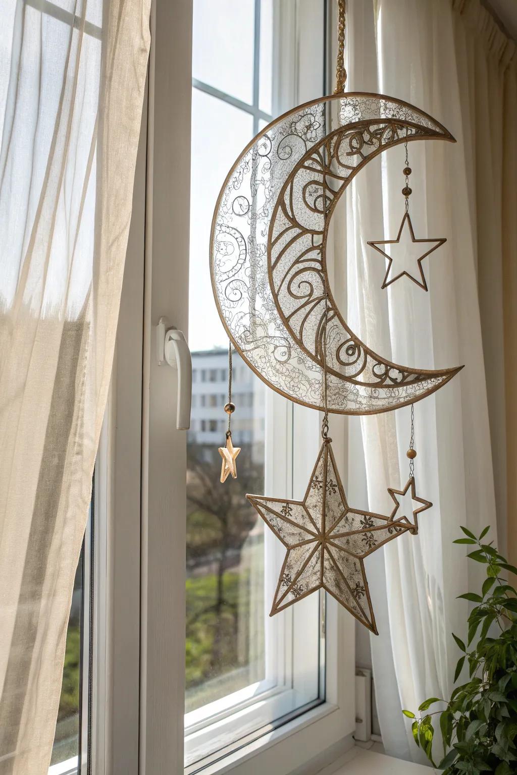 Embrace simplicity and elegance with these handcrafted moon and star window clings, perfect for adding a touch of magic to your home.