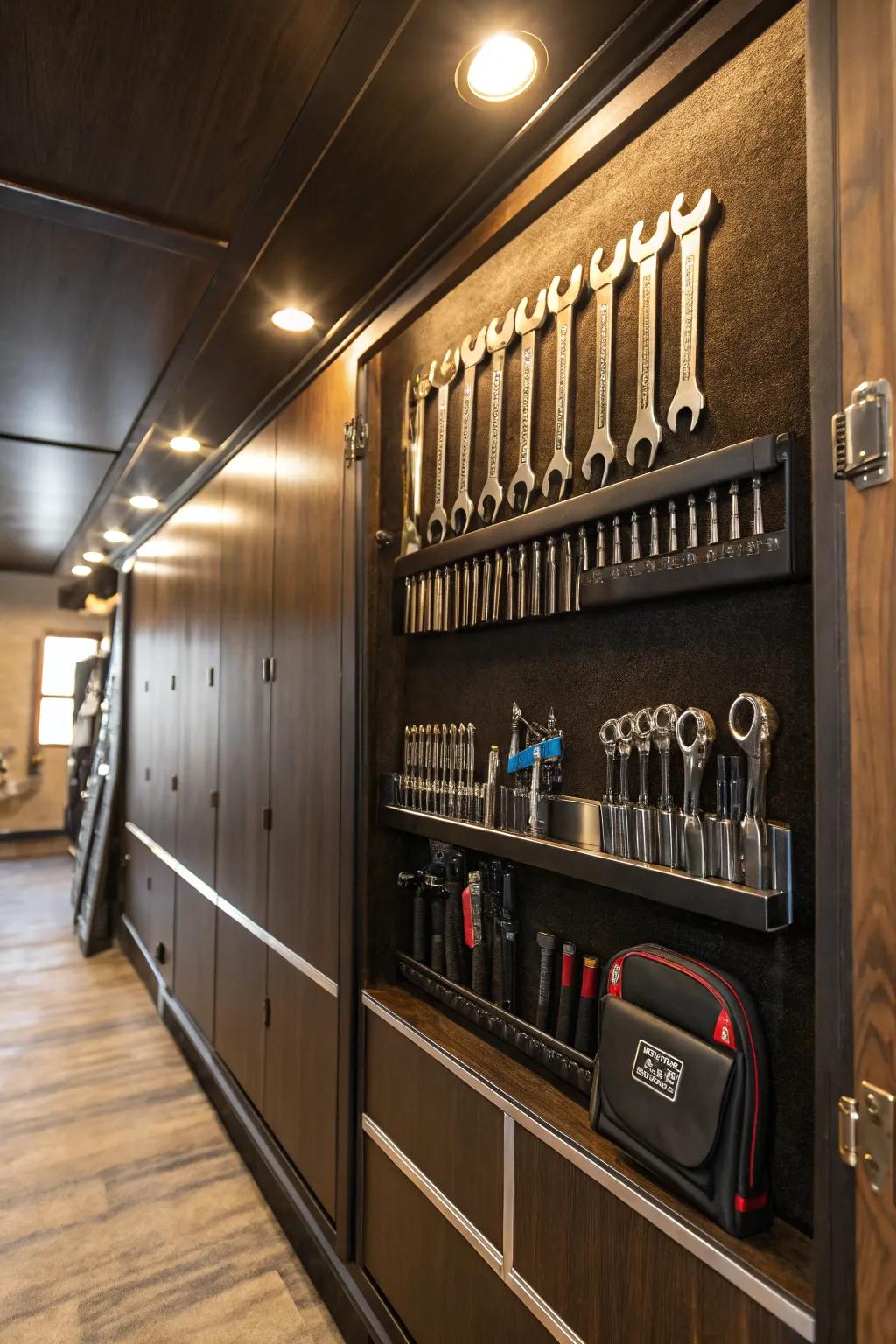 Master the art of organization with sleek magnetic strip tool storage.