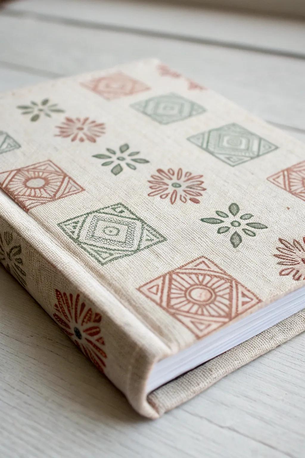Elevate your book's style with handcrafted, stamped fabric covers that blend simplicity with a touch of boho charm.