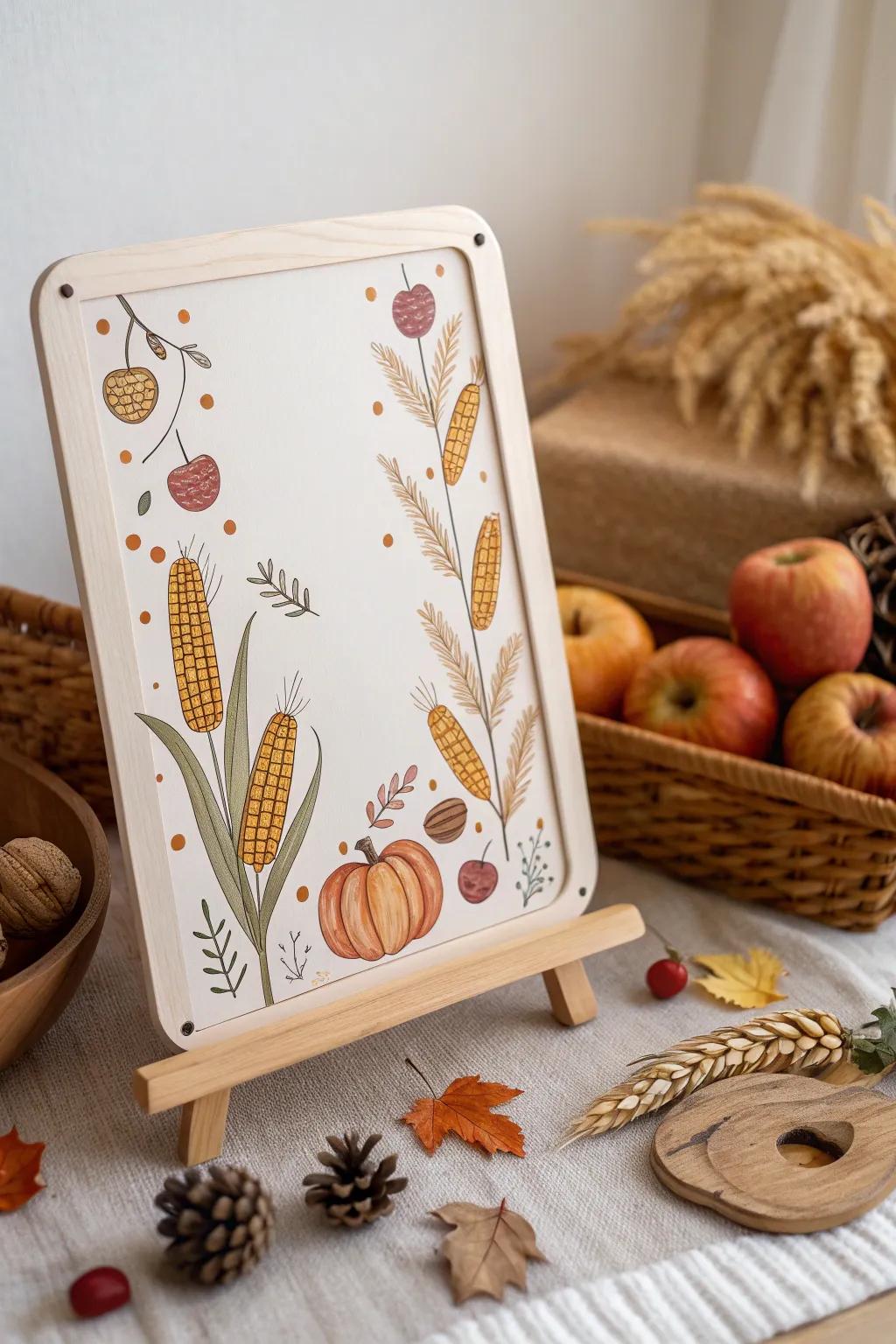 Capture the essence of autumn with this charming harvest festival dry erase board, perfect for adding a touch of seasonal warmth to your minimalist space.