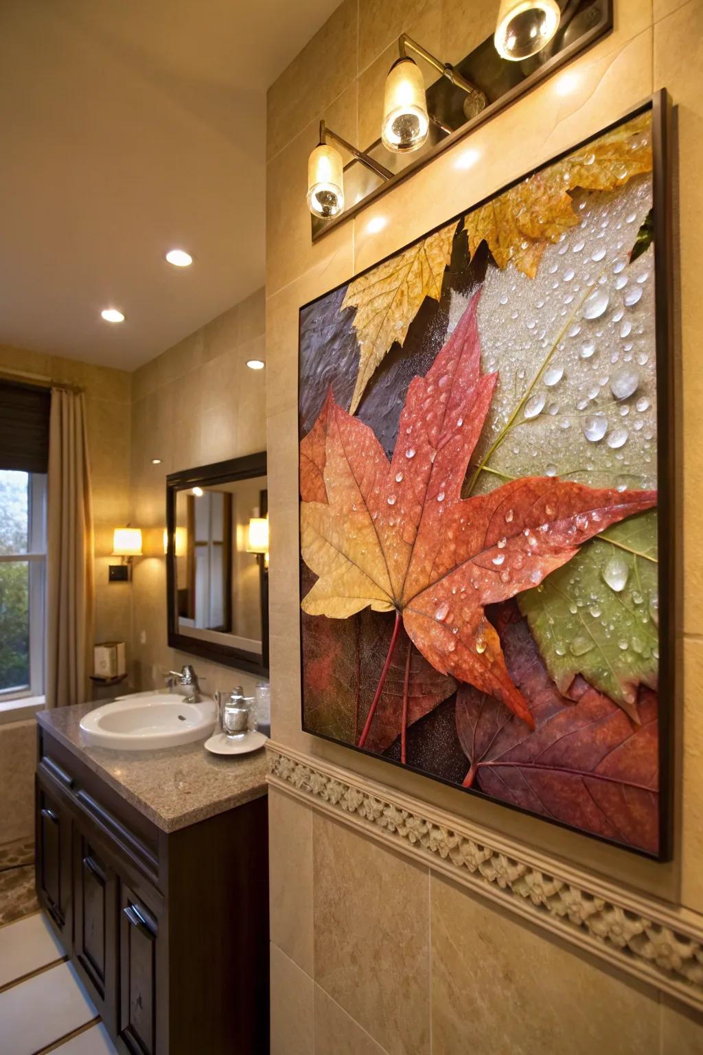 Dewdrops on leaves add delicate beauty to fall decor.