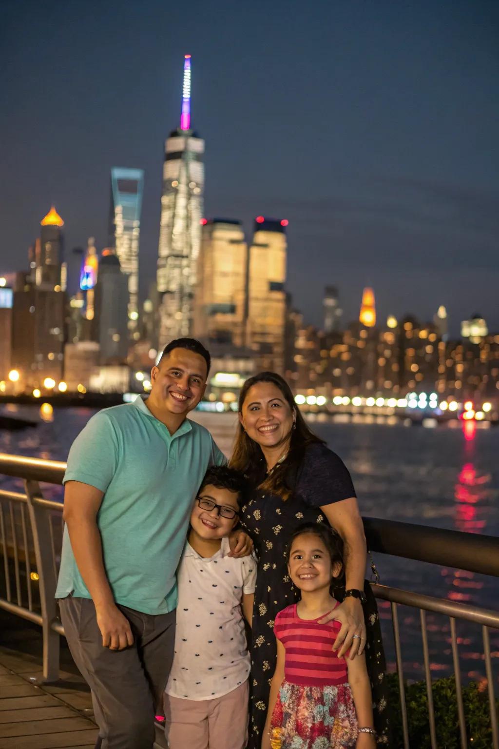 Embrace urban energy with a cityscape backdrop.